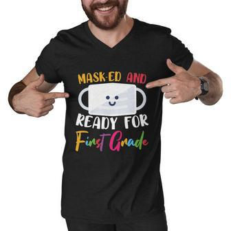Masked And Ready For 1St Grade Back To School Men V-Neck Tshirt - Monsterry AU