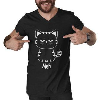 Meh Cat Halloween Quote Men V-Neck Tshirt - Monsterry