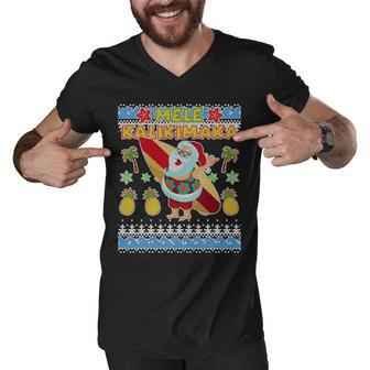Mele Kalikimaka Santa Ugly Christmas Hawaiian Men V-Neck Tshirt - Monsterry UK