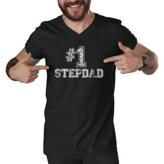 Mens 1 Stepdad Step Dad Number One Fathers Day Gift Tee Men V-Neck Tshirt - Thegiftio UK
