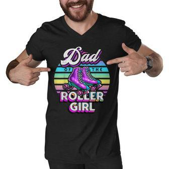 Mens Dad Of Roller Girl Roller Skating Birthday Matching Family Men V-Neck Tshirt - Seseable
