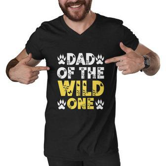 Mens Dad Of The Wild One Toddler 1St Birthday Leopard Dad Boy Men V-Neck Tshirt - Monsterry
