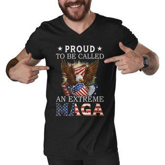 Mens Eagle Proud To Be Called An Extreme Ultra Maga American Flag Men V-Neck Tshirt - Thegiftio UK