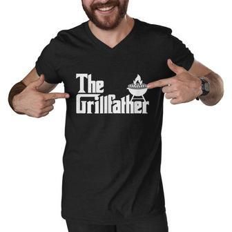Mens The Grillfather Funny Grilling Grill Father Dad Grandpa Bbq Men V-Neck Tshirt - Monsterry