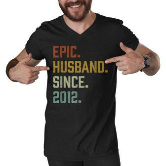 Mens Vintage Epic Husband Since 2012 Men V-Neck Tshirt - Thegiftio UK