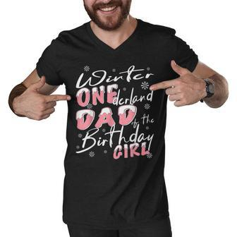 Mens Winter Onederland Dad Of Birthday Girl 1St Birthday Theme Men V-Neck Tshirt - Seseable