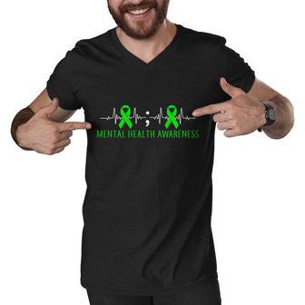 Mental Health Awareness Pulse Ribbon Men V-Neck Tshirt - Monsterry AU