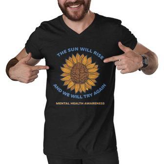 Mental Health Awareness Sunflower The Sun Will Rise Men V-Neck Tshirt - Monsterry UK