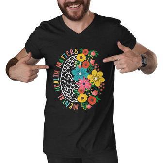 Mental Health Matters Flowering Mind Men V-Neck Tshirt - Monsterry