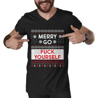 Merry Go FCk Yourself Ugly Christmas Sweater Men V-Neck Tshirt - Monsterry
