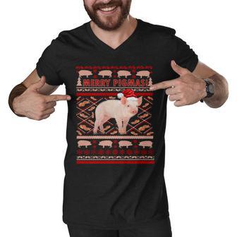 Merry Pigmas Christmas Pig Ugly Sweater Tshirt Men V-Neck Tshirt - Monsterry CA