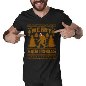 Merry Squatchmas Ugly Christmas Sweater Men V-Neck Tshirt - Monsterry