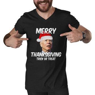 Merry Thanksgiving Trick Or Treat Funny Christmas Joe Biden Tshirt Men V-Neck Tshirt - Monsterry AU