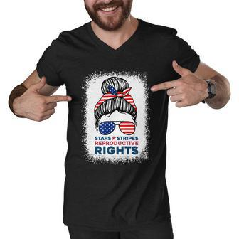 Messy Bun American Flag Stars Stripes Reproductive Rights Meaningful Gift V2 Men V-Neck Tshirt - Monsterry