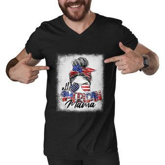 Messy Bun Patriotic Shirt | All American Mama 4Th Of July Men V-Neck Tshirt - Monsterry