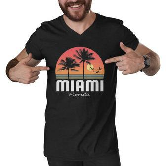 Miami Florida Beach Palm Sunset Gift Women Men Kids Souvenir Men V-Neck Tshirt - Thegiftio UK