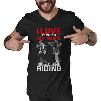 Motocross - I Love My Wife Men V-Neck Tshirt - Seseable