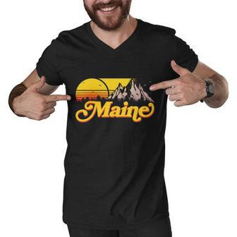 Mountains In Maine Men V-Neck Tshirt - Monsterry