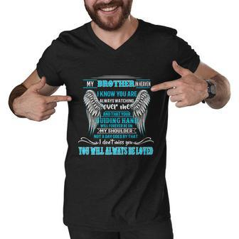 My Brother In Heaven Miss You Will Always Be Loved Memories Gift Graphic Design Printed Casual Daily Basic Men V-Neck Tshirt - Thegiftio UK