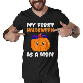 My First Halloween As A Mom Cute New Mom Pumpkin Men V-Neck Tshirt - Thegiftio UK