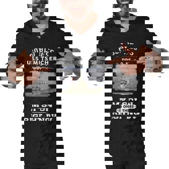 My Son Is On Uss Mitscher Ddg Men V-Neck Tshirt - Monsterry