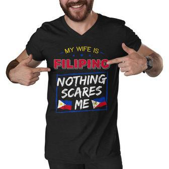 My Wife Is Filipino Republic Of The Philippines Roots Flag Men V-Neck Tshirt - Thegiftio UK