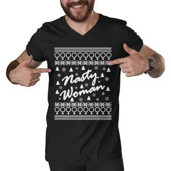 Nasty Woman Ugly Christmas Sweater Design Hillary Clinton Men V-Neck Tshirt - Monsterry