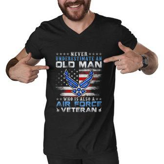 Never Underestimate An Old Man Us Air Force Veteran Vintage Men V-Neck Tshirt - Monsterry