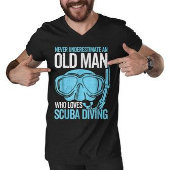 Never Underestimate An Old Man Who Love Scuba Diving For Dad Men V-Neck Tshirt - Thegiftio UK