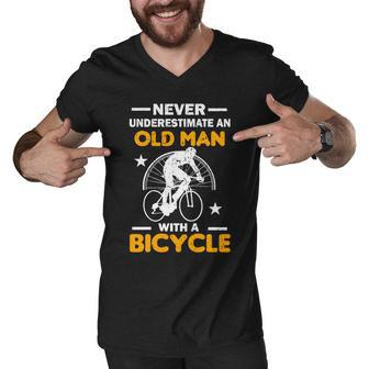Never Underestimate An Old Man With A Bicycle Tshirt Men V-Neck Tshirt - Monsterry DE