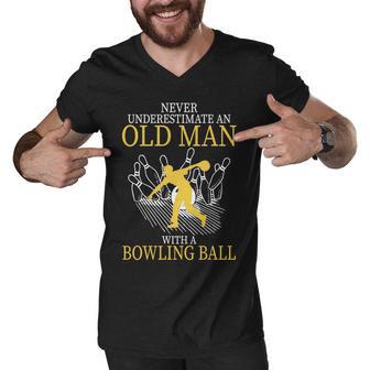 Never Underestimate An Old Man With A Bowling Ball Tshirt Men V-Neck Tshirt - Monsterry DE