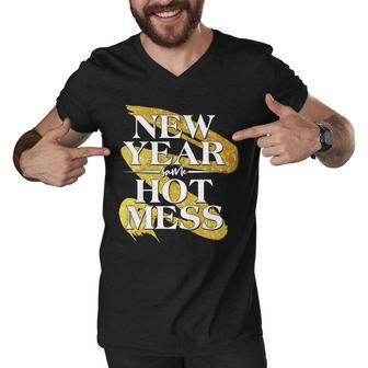 New Year Same Hot Mess Graphic Design Printed Casual Daily Basic Men V-Neck Tshirt - Thegiftio UK