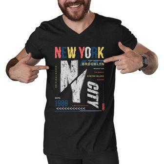 New York City Brooklyn Abstract Tshirt Men V-Neck Tshirt - Monsterry