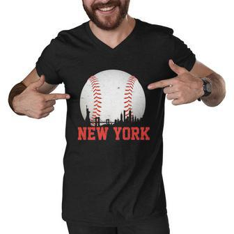 New York Skyline Baseball Sports Fan Men V-Neck Tshirt - Monsterry CA