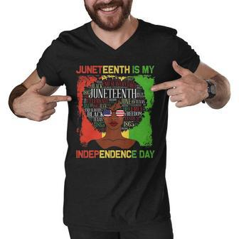 Nice African Dresses Juneteenth Is My Independence Day Black Women 4Th Of July Cute Girl With Afro African T- Styles Men V-Neck Tshirt - Thegiftio UK