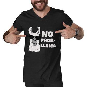 No Probllama Llama Problem Funny Men V-Neck Tshirt - Monsterry