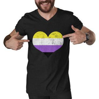 Noncute Giftbinary Heart Flag Pride Identity Lgbt Noncute Giftbinary Graphic Fun Men V-Neck Tshirt - Thegiftio UK