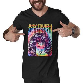 Not July 4Th Juneteenth Tie Dye African American Woman Men V-Neck Tshirt - Monsterry DE