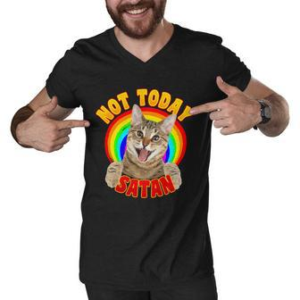Not Today Satan Funny Cat Rainbow Men V-Neck Tshirt - Monsterry DE