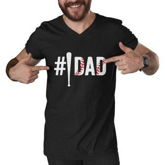 Number One Baseball Dad For Fathers Day 1 Daddy Graphic Design Printed Casual Daily Basic Men V-Neck Tshirt - Thegiftio UK