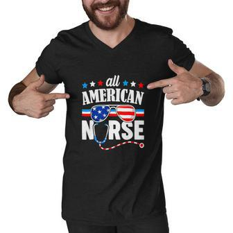Nurse 4Th Of July Patriotic Usa Flag Nursing Men V-Neck Tshirt - Monsterry