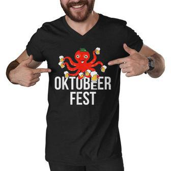 Oktobeer Fest Oktoberfest Octopus With Beers For October Men V-Neck Tshirt - Thegiftio UK