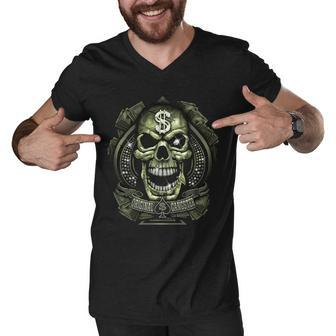 Original Gangster Skull Bling Men V-Neck Tshirt - Monsterry UK