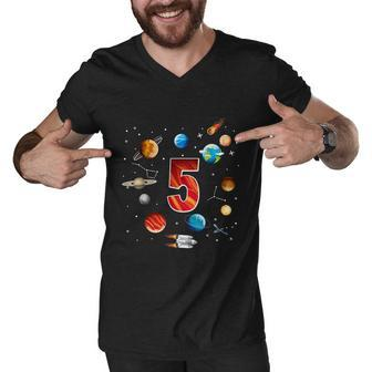 Outer Space 5 Years Old 5Th Birthday Boys Planets Astronaut Men V-Neck Tshirt - Monsterry AU