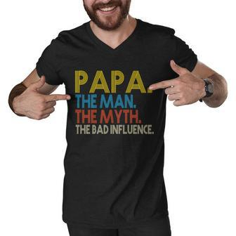 Papa Man Myth The Bad Influence Retro Tshirt Men V-Neck Tshirt - Monsterry