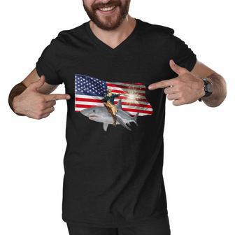 Patriotic George Washington On A Shark Men V-Neck Tshirt - Monsterry DE