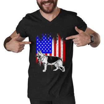 Patriotic German Shepherd American Flag Dog Lover Gift Cute Gift Men V-Neck Tshirt - Monsterry
