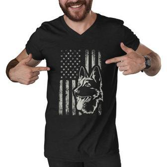 Patriotic German Shepherd American Flag Dog Lover Gift Funny Gift Men V-Neck Tshirt - Monsterry