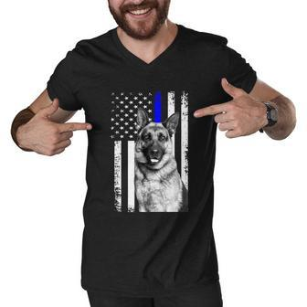 Patriotic German Shepherd Dog American Flag Thin Blue Line Gift Men V-Neck Tshirt - Monsterry DE