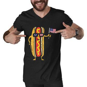 Patriotic Hot Dog American Flag Usa Funny 4Th Of July Fourth Men V-Neck Tshirt - Monsterry UK
